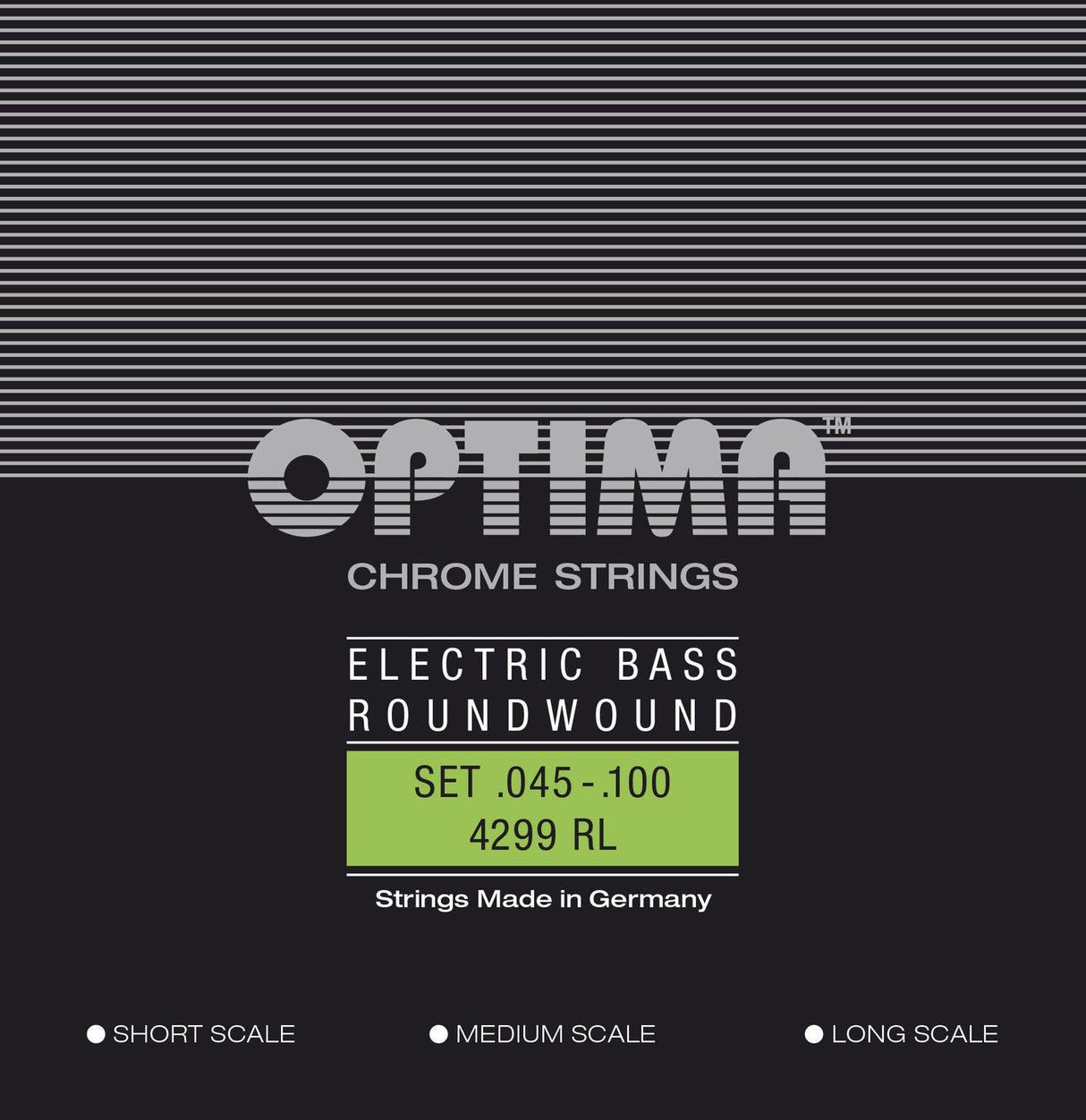 Optima E-bass-strenger Chrome Strings Roundwound Long Scale - sett 4-string reg-light (4299L)