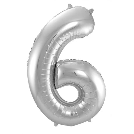 6-formet tallfolieballong (sølv, 86 cm)