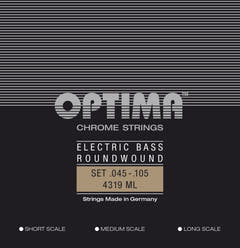 Optima E-Bass-strenger Chrome Strings rundviklede lang mensur – sett 4-strengers medium-light (4319ML)