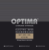 Optima E-Bass-strenger Chrome Strings rundviklede lang mensur – sett 4-strengers medium-light (4319ML)