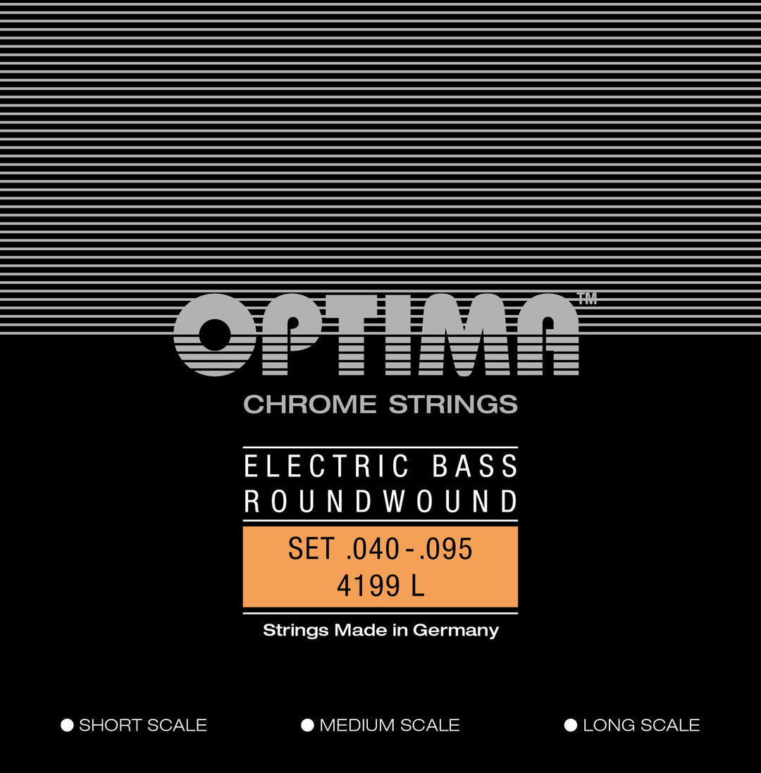 Optima E-bass-strenger Chrome Strings. Roundwound Medium Scale - sett 4-string light (4199M)