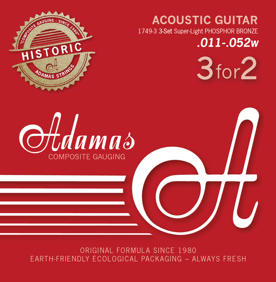 Adamas strenger til akustisk gitar Adamas Phosphor Bronze Historic Reissue - sett med 3 Super-Light .011 (1749-3)