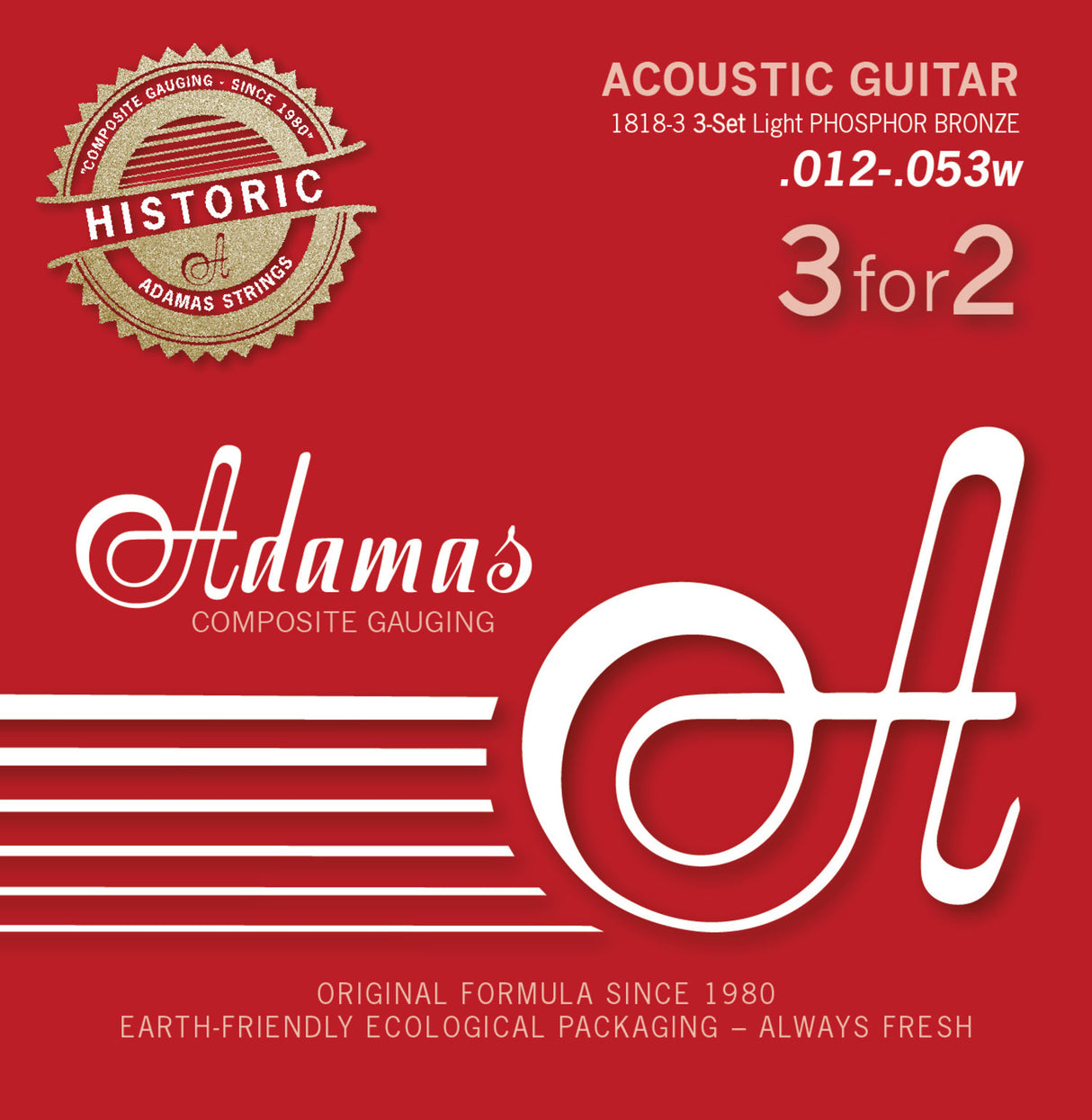Adamas strenger til akustisk gitar Adamas Phosphor Bronze Historic Reissue - sett med 3 Light .012 (1818-3)