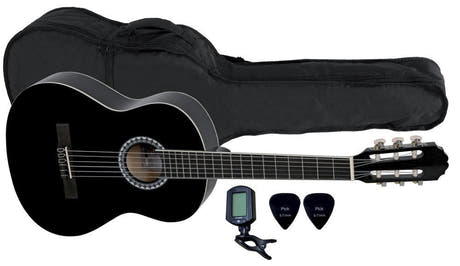 VGS Basic sett: klassisk gitar 3/4, svart, veske og tuner