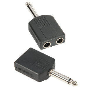 Adapter lydkontakt 2 x 6,3 mm Mono Jack Hun til 6,3 mm Mono Jack