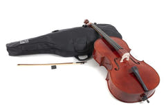 GEWA cellosett EW 4/4, satt opp, med bue og Nytex-veske
