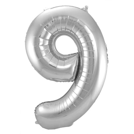 9-formet tallfolieballong (sølv, 86 cm)