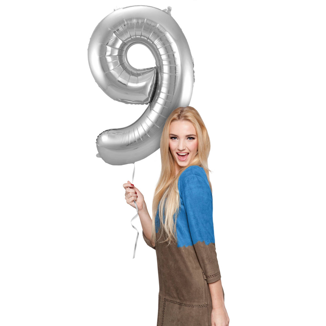 9-formet tallfolieballong (sølv, 86 cm)