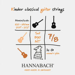 Hannabach strenger for klassiske gitarer serie 890 7/8 gitar for barn mensur: 62-64 cm - sett med 2 G-strenger (890MT 7/8)