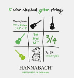 Hannabach strenger for klassiske gitarer serie 890 3/4 gitar for barn mensur: 57-61cm - sett med 2 G-strenger (890MT 3/4)