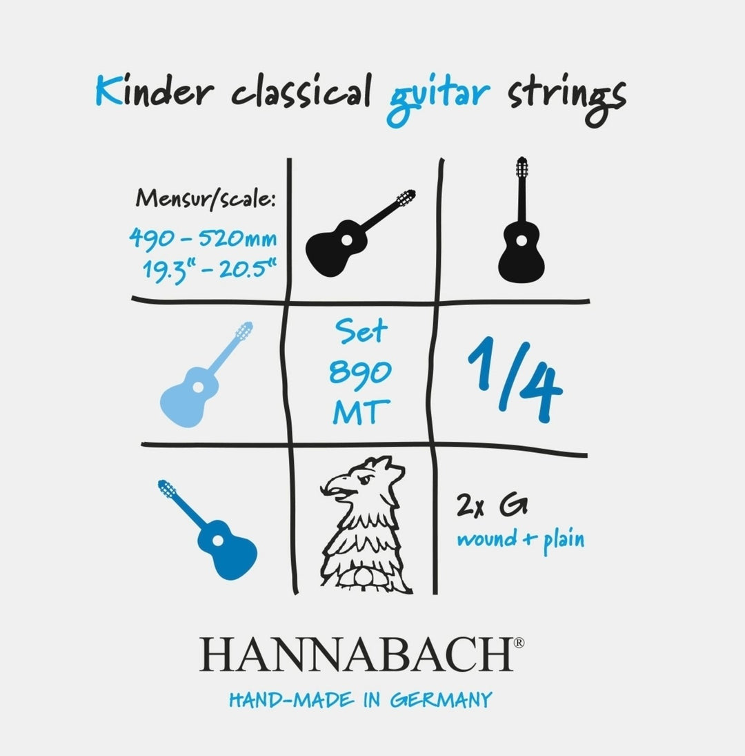 Hannabach strenger for klassiske gitarer serie 890 1/4 gitar for barn mensur: 49-52 cm - sett med 2 G-strenger (890MT 1/4)