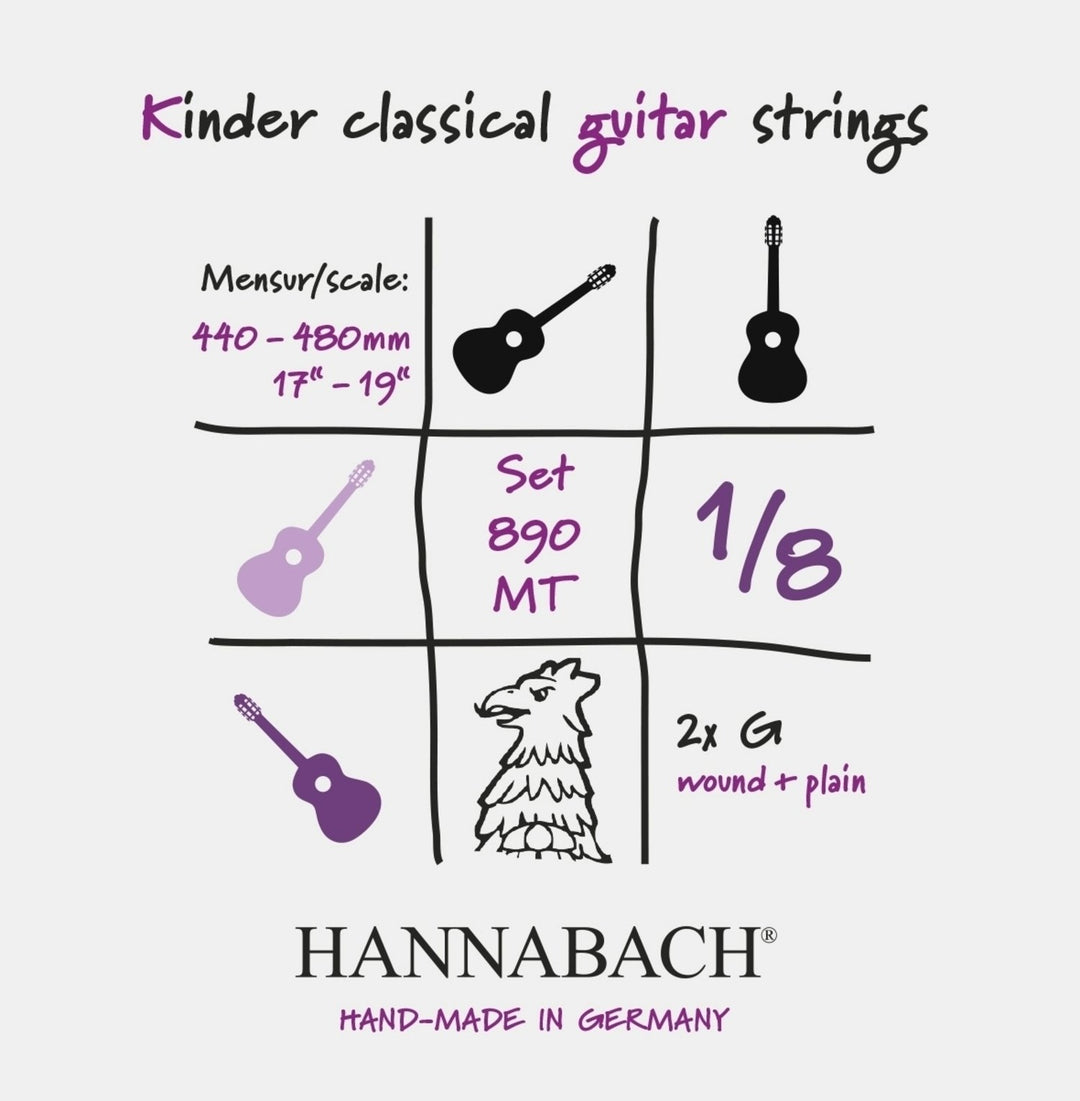 Hannabach strenger for klassiske gitarer serie 890 1/8 gitar for barn mensur: 44-48 cm - sett med 2 G-strenger (890MT 1/8)
