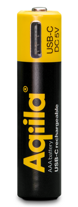 Aqiila Rechargable AAA Battery, 4-pack USB-C, Lithium, 1.5V/600mAh