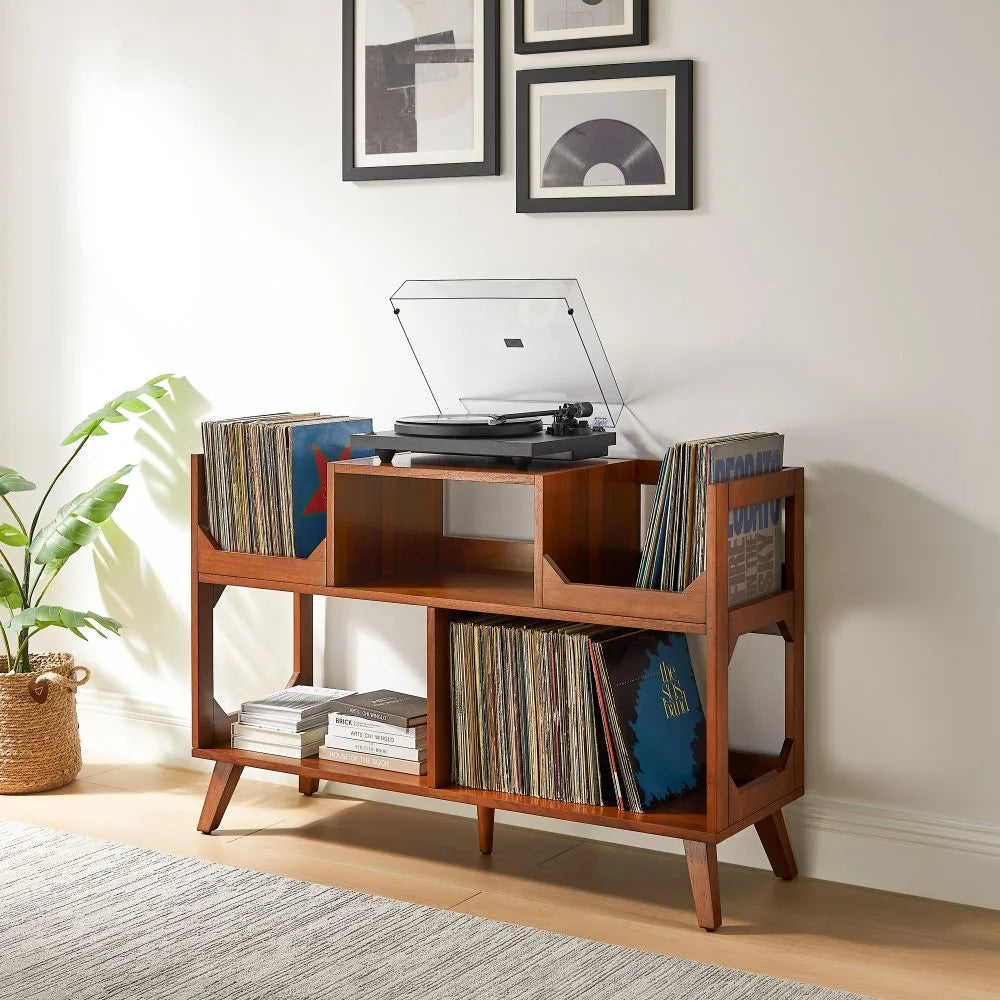Crosley Asheville stort platespillerstativ med oppbevaring for vinylplater