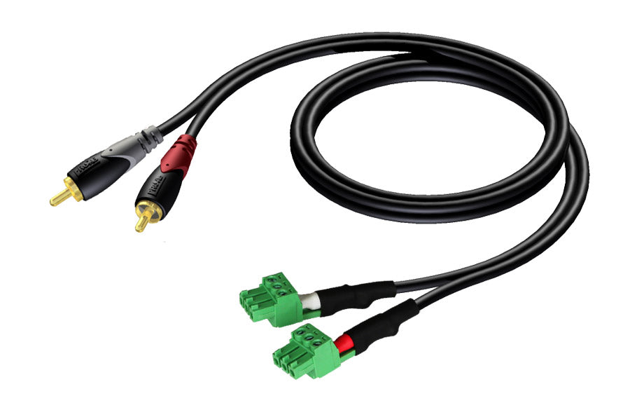 ProCab 2 x RCA hann > 2 x terminalblokk 3P 3,81mm, 3 m