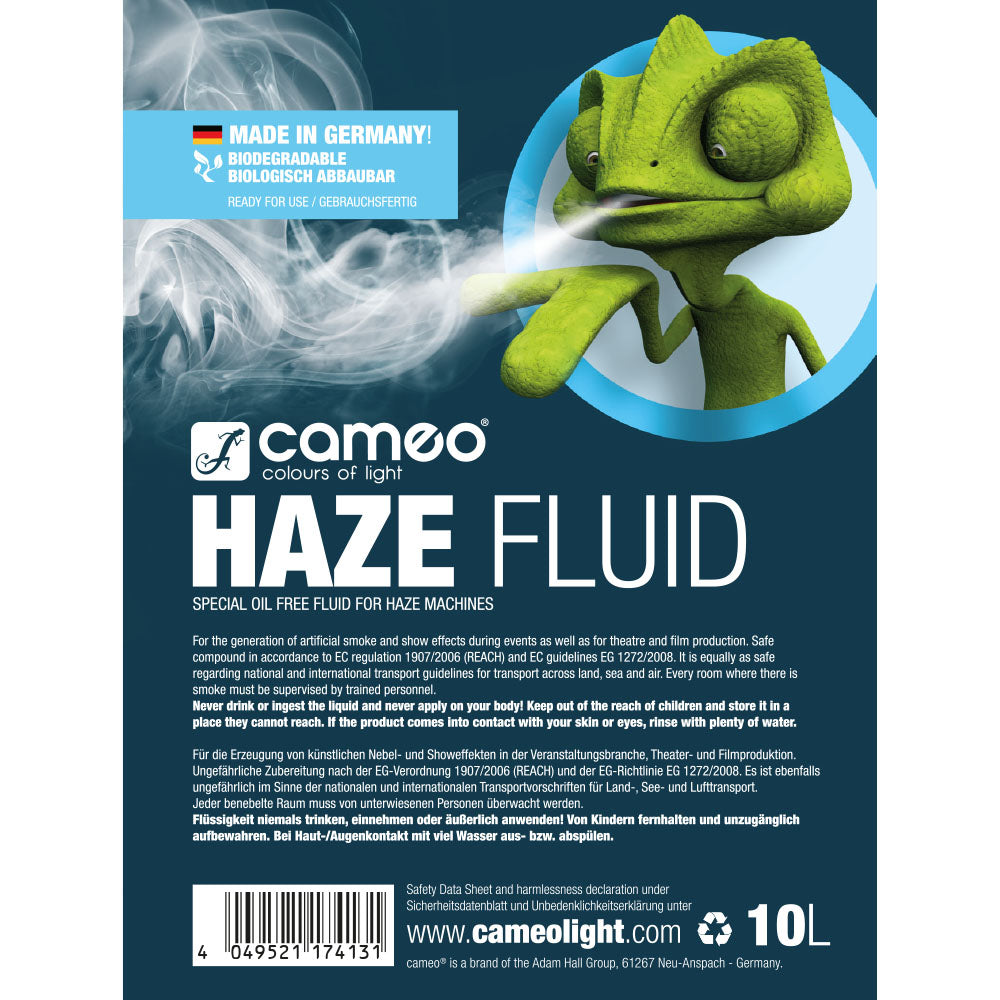 Cameo HAZE FLUID 10 L - haze-væske for fin tåketetthet og lang standtid, 10 L, oljefri