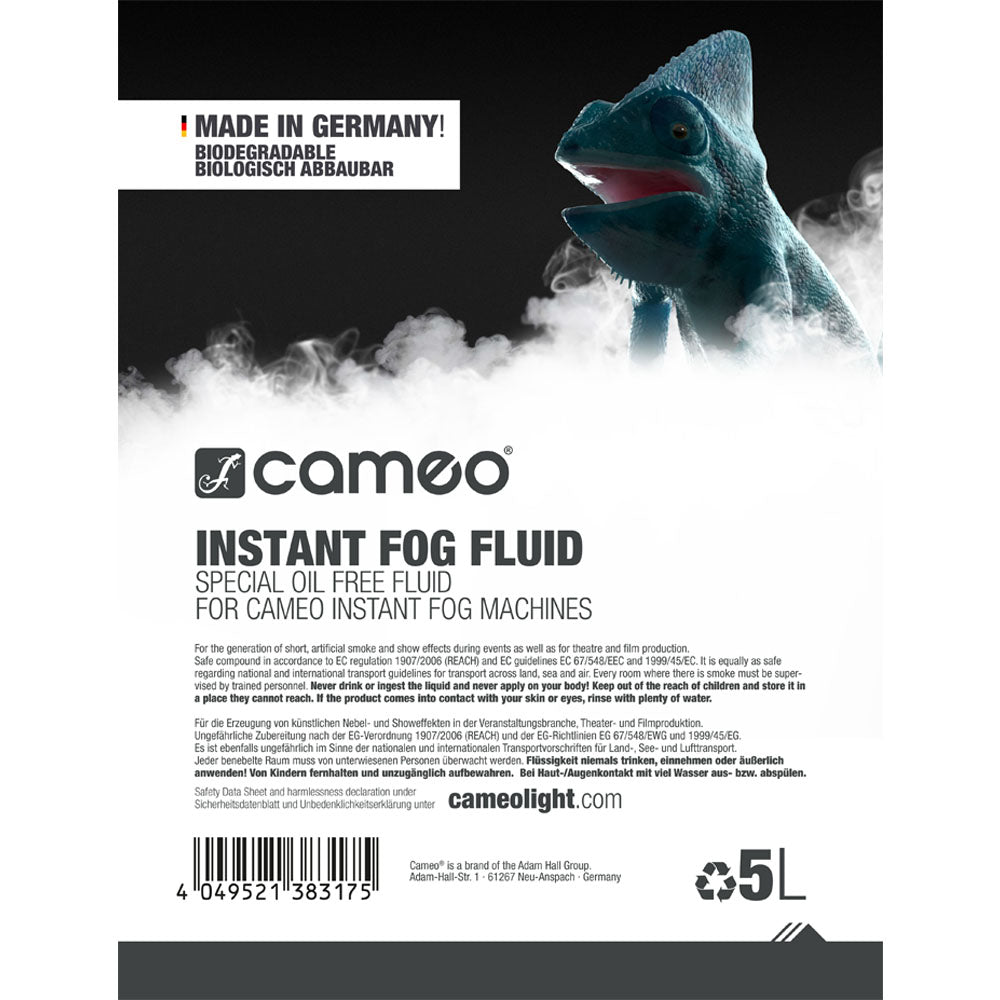 Cameo INSTANT TÅKEVÆSKE 5 L - oljefri tåkevæske til Cameo INSTANT tåkemaskiner 5 L