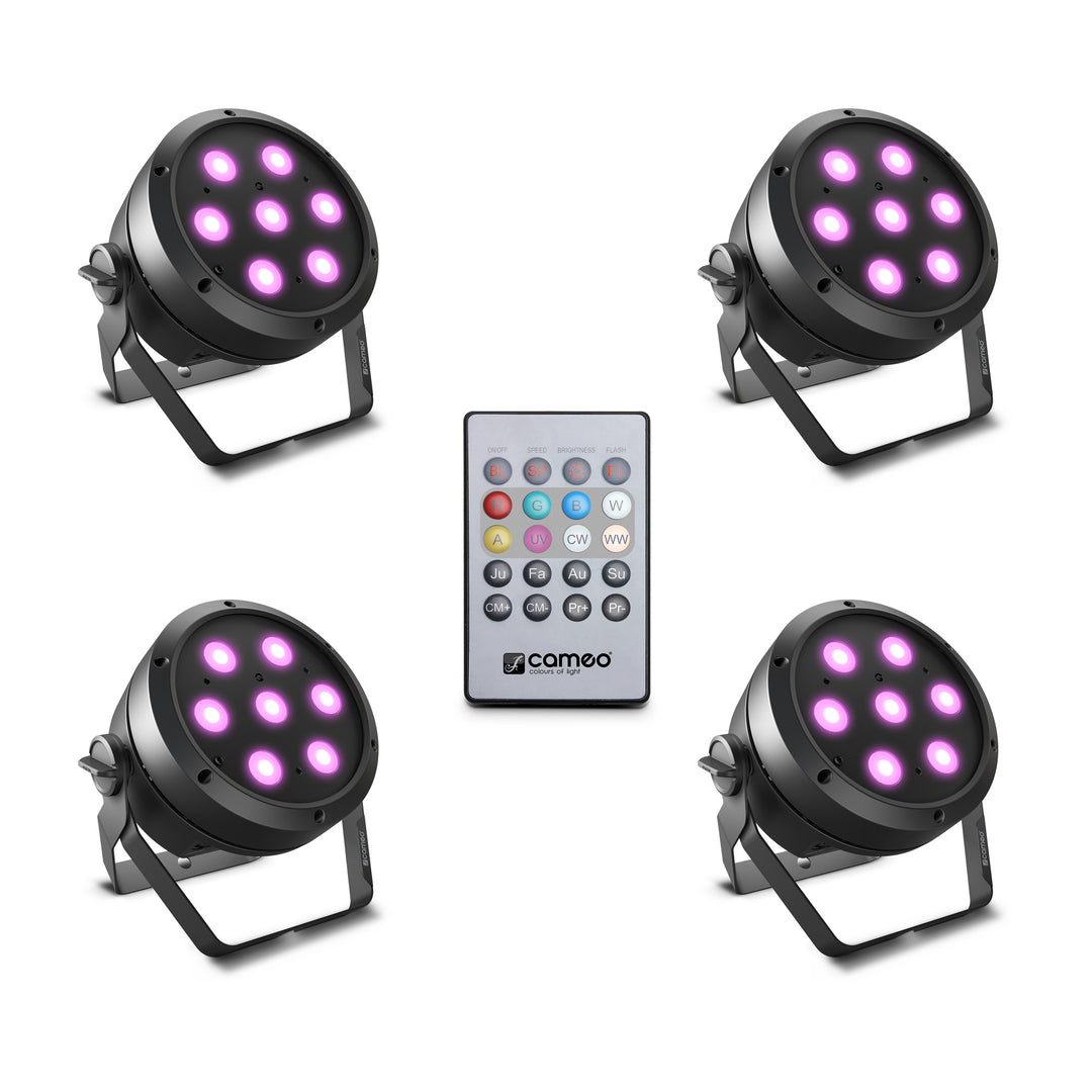 Cameo ROOT® PAR 4 SETT 1 - Sett inkludert 4 x CLROOTPAR4 inkl. IR-fjernkontroll (CLPFLAT1REMOTE)