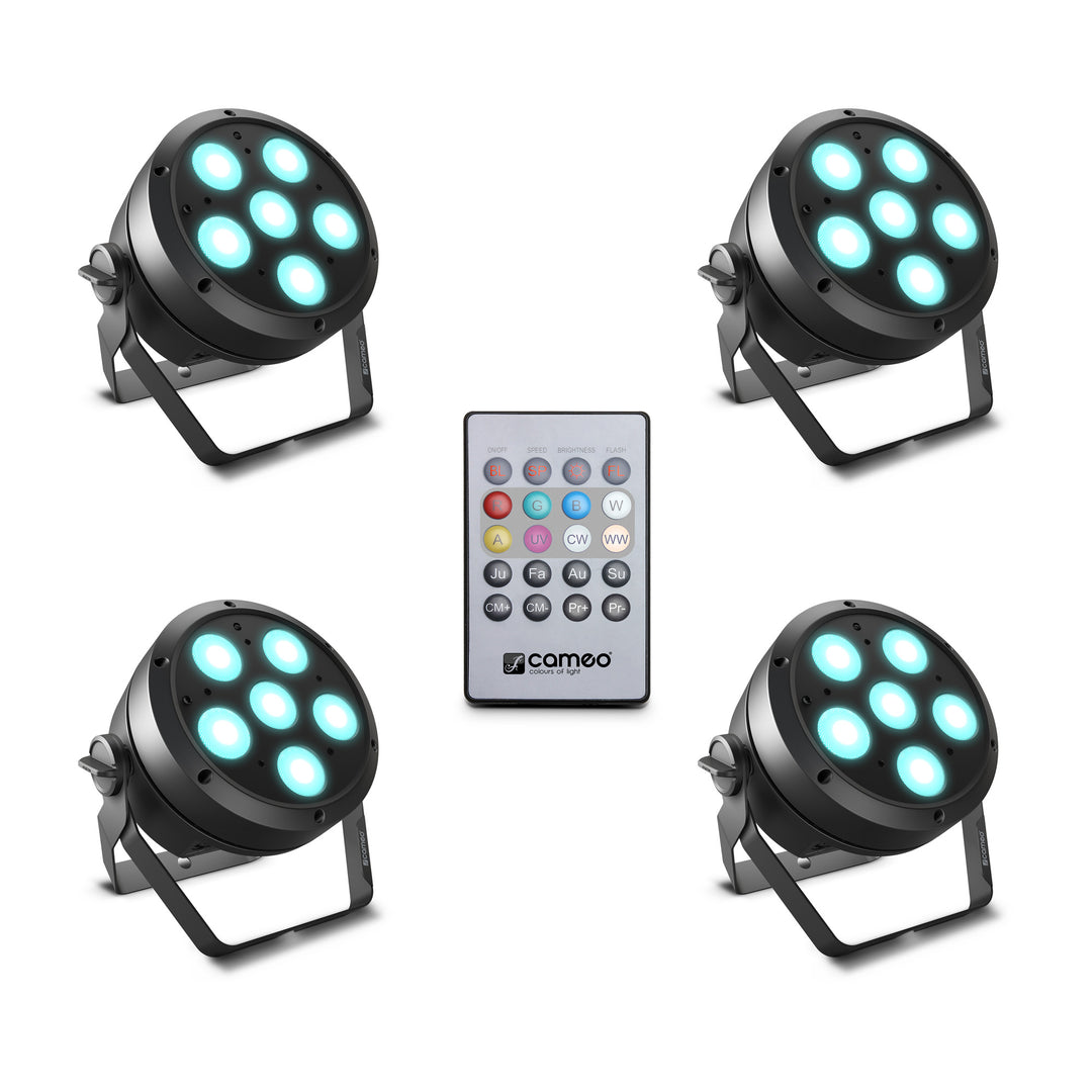 Cameo ROOT® PAR 6 SET 1 - Sett inkludert 4 x CLROOTPAR6 inkl. IR-fjernkontroll (CLPFLAT1REMOTE)