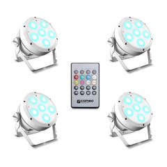 Cameo ROOT® PAR 6 WH SETT 1 - Sett inkludert 4 x CLROOTPAR6WH inkl. IR-fjernkontroll (CLPFLAT1REMOTE)
