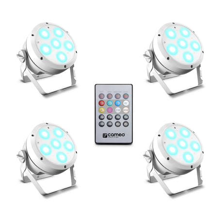 Cameo ROOT® PAR 6 WH SETT 1 - Sett inkludert 4 x CLROOTPAR6WH inkl. IR-fjernkontroll (CLPFLAT1REMOTE)