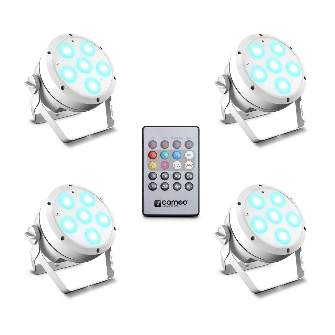 Cameo ROOT® PAR 6 WH SETT 1 - Sett inkludert 4 x CLROOTPAR6WH inkl. IR-fjernkontroll (CLPFLAT1REMOTE)