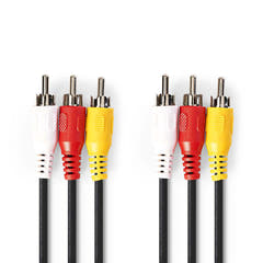 Kompositt videokabel, 3 x RCA hannkontakter / 3 x RCA hannkontakter, 1,5 m.