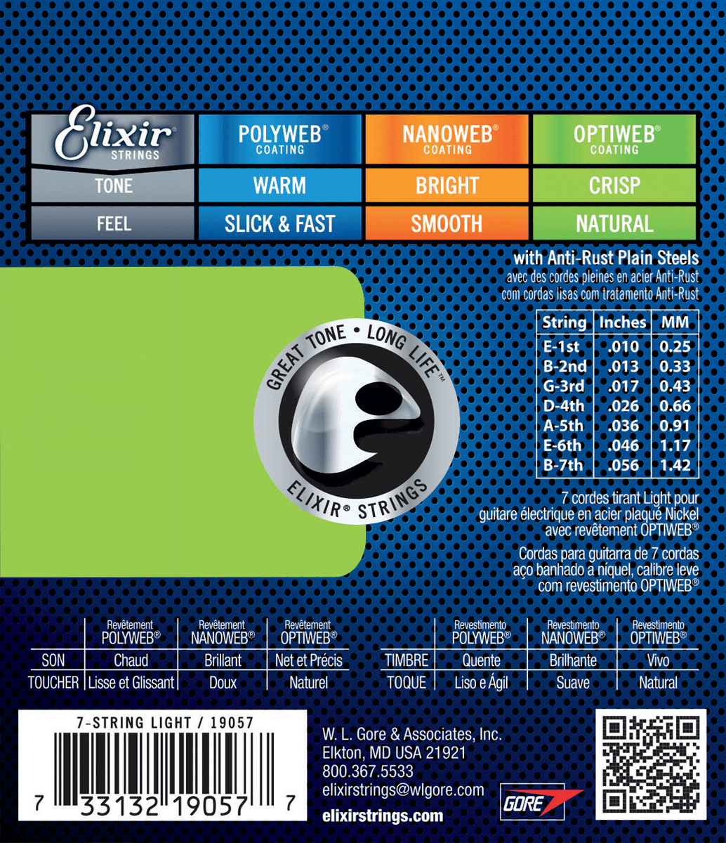 Elixir Optiweb gitarstrenger (7-strengs, 10-56 lys)