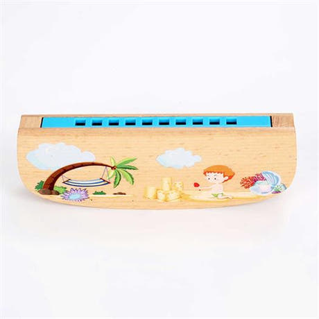 Munnspill i tre for barn med strandmotiv