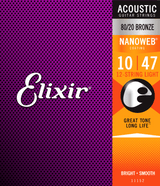 Elixir Nanoweb Bronze 80/20 gitarstrenger (12-strengs, lett, 10-47)