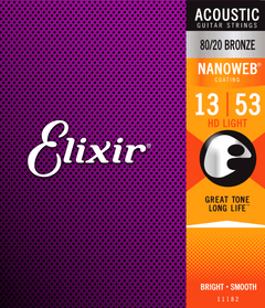 Elixir Nanoweb Bronze 80/20 gitarstrenger (HD Light, 13-53)