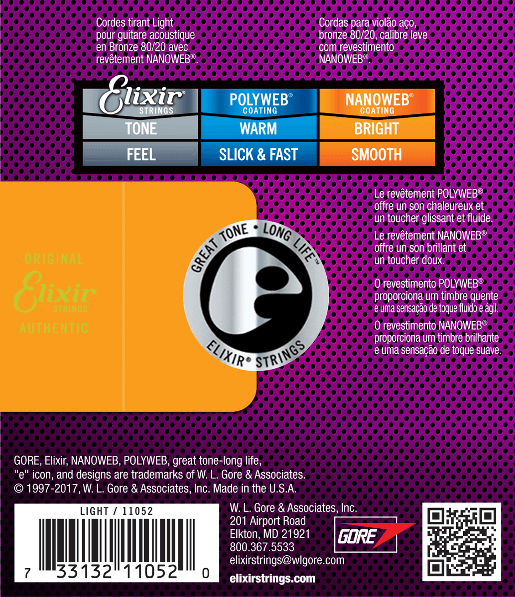 Elixir Nanoweb Bronze 80/20 Gitarstrenger (Light, 12-53)
