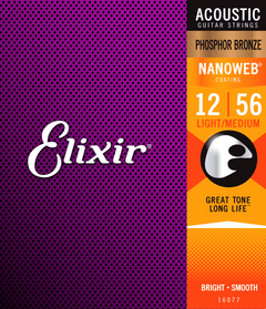 Elixir Nanoweb Phosphor Bronze gitarstrenger (medium lys, 12-56)