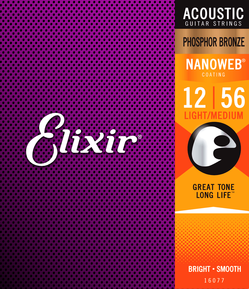 Elixir Nanoweb Phosphor Bronze gitarstrenger (medium lys, 12-56)