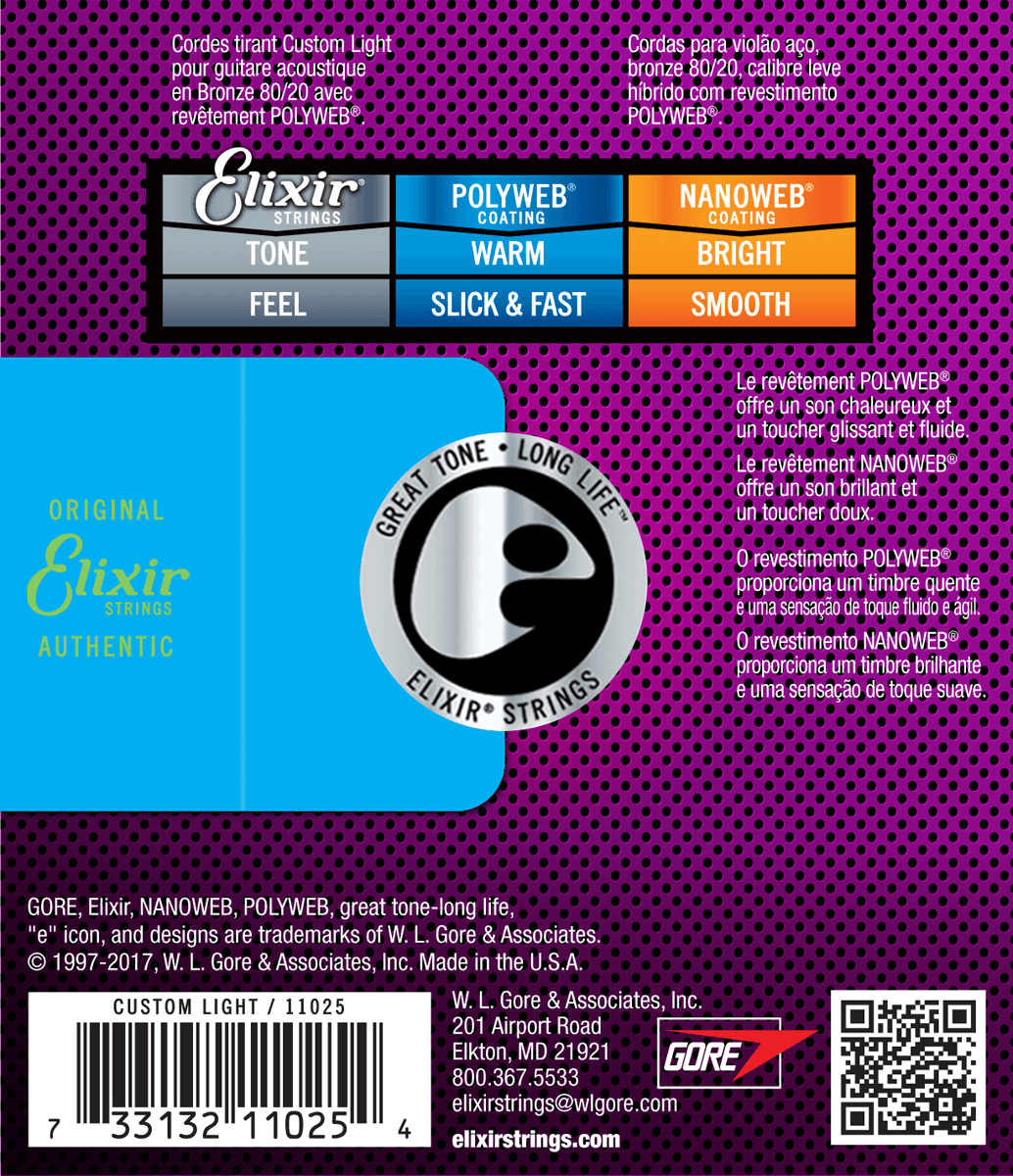 Elixir Polyweb Bronze 80/20 gitarstrenger (tilpasset lys, 11-52)