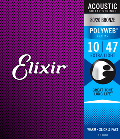 Elixir Polyweb Bronze 80/20 gitarstrenger (ekstra lette, 10-47)