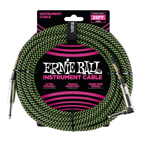 Ernie Ball 6066 gitarkabel (svart, grønn, 7,5 m)
