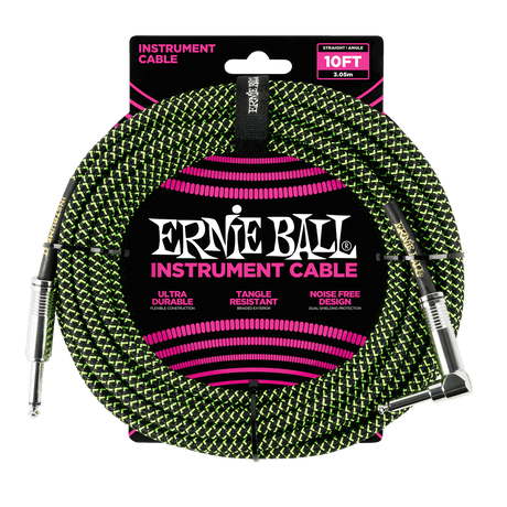 Ernie Ball 6077 gitarkabel (svart, grønn, 3m)