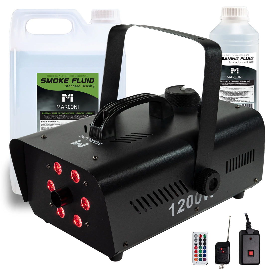 Marconi 1200W 6 LED Røykmaskin Bundle
