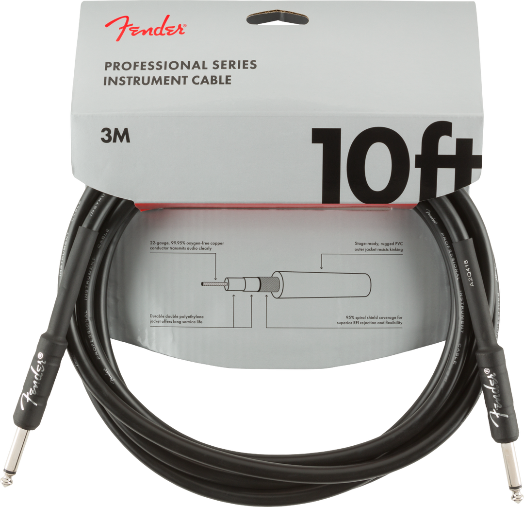 Fender profesjonell gitarkabel (svart, 3m)