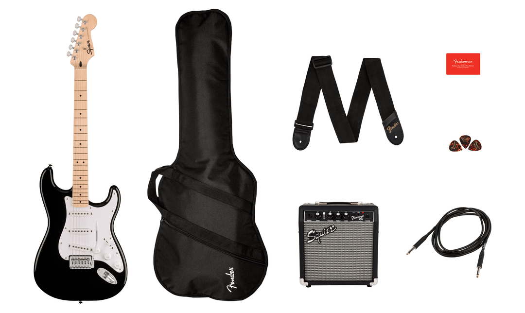 Fender Squier Sonic Stratocaster startsett for elektrisk gitar (svart)