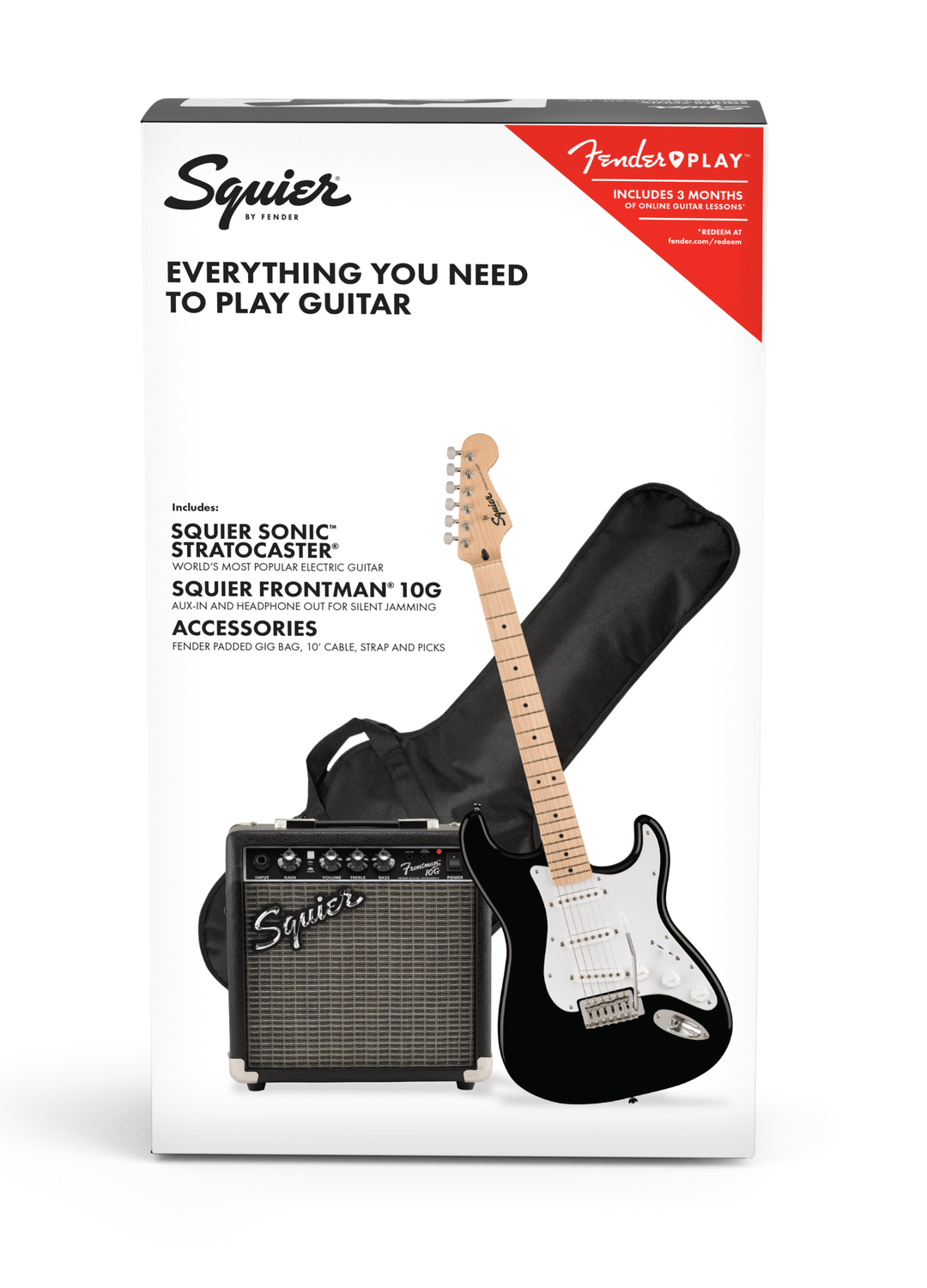 Fender Squier Sonic Stratocaster startsett for elektrisk gitar (svart)