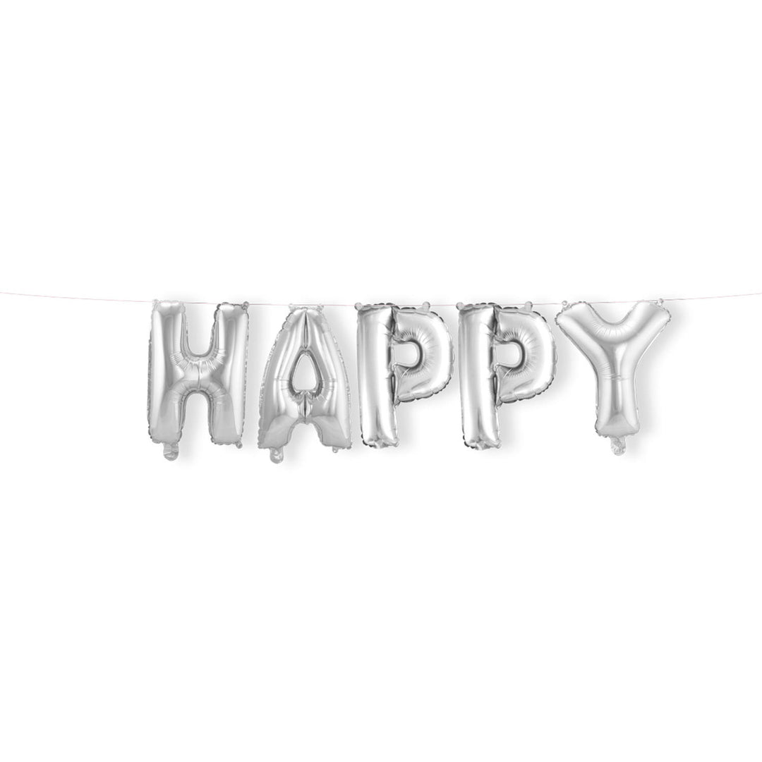 Folieballong 'Happy' (sølv, 36 cm)