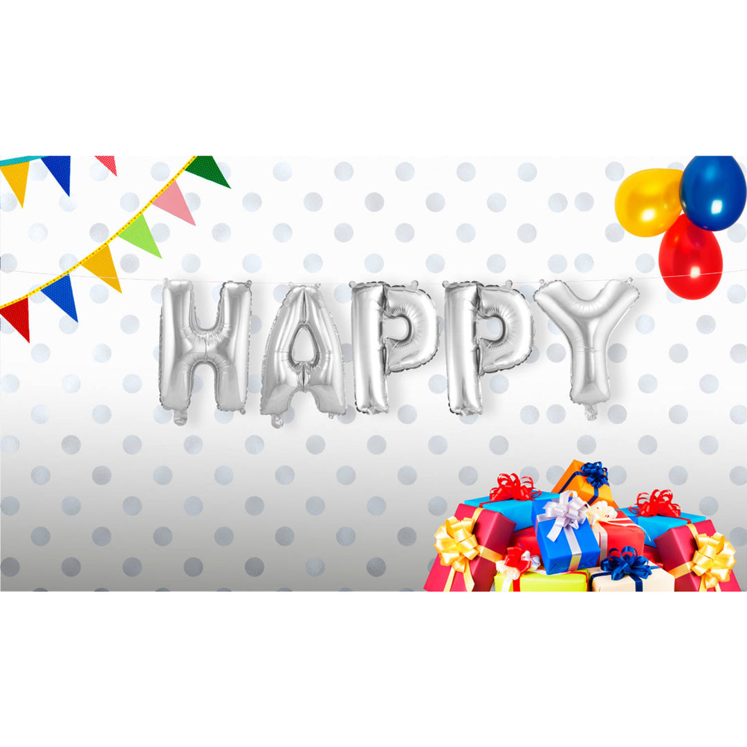 Folieballong 'Happy' (sølv, 36 cm)