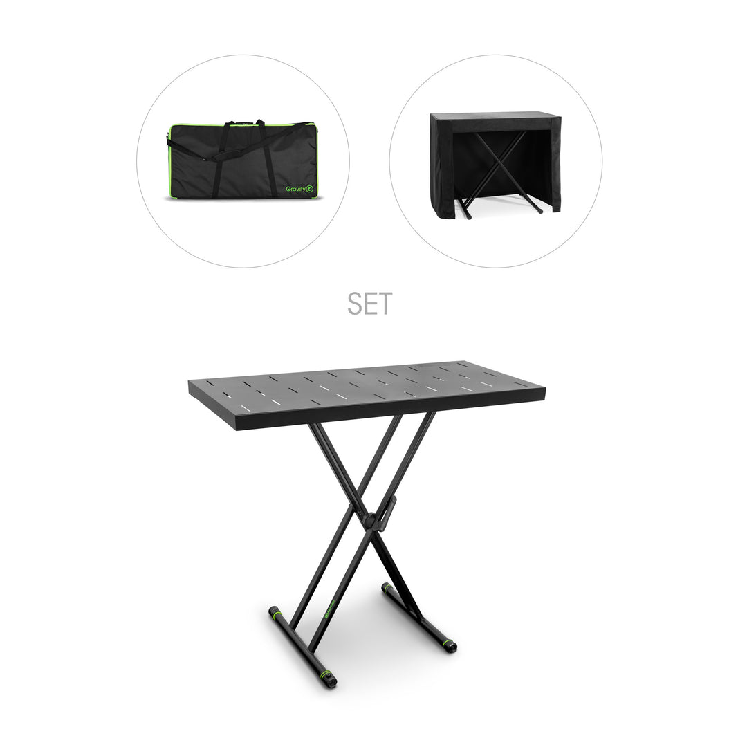 Gravity KSX 2 RD SET 1 - X-formet keyboardstativ med dobbel støtte og støttebord, sett 1