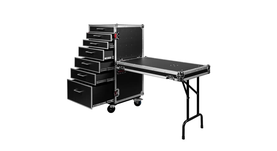 Gator GTOUR-WORKST7 flightcase med 7 skuffer og arbeidsbord