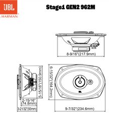 JBL Stage1 Gen2 962M 6x9" 3-veis bilhøyttalere