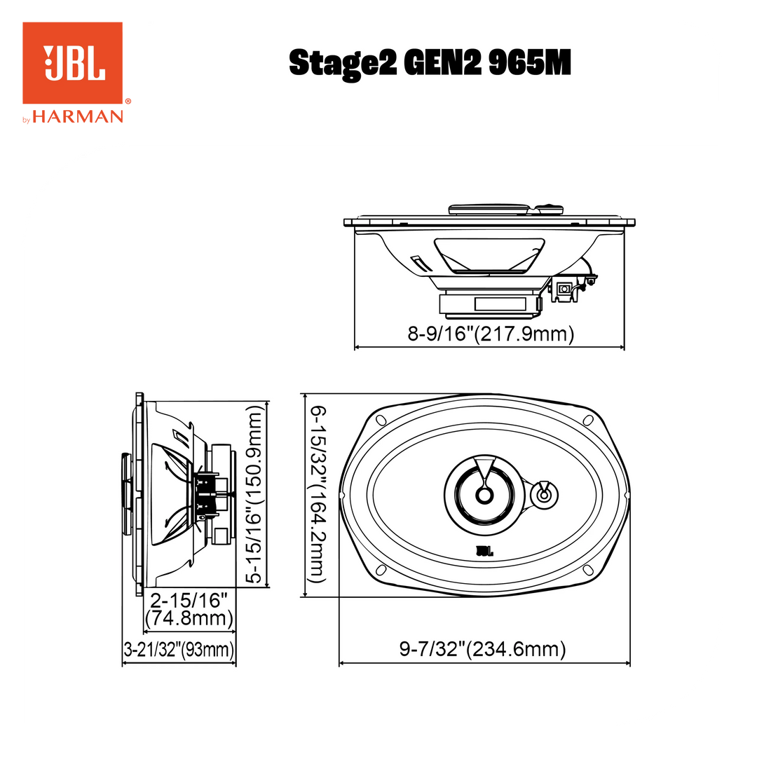 JBL Stage2 Gen2 965M 6x9" 3-veis bilhøyttalere