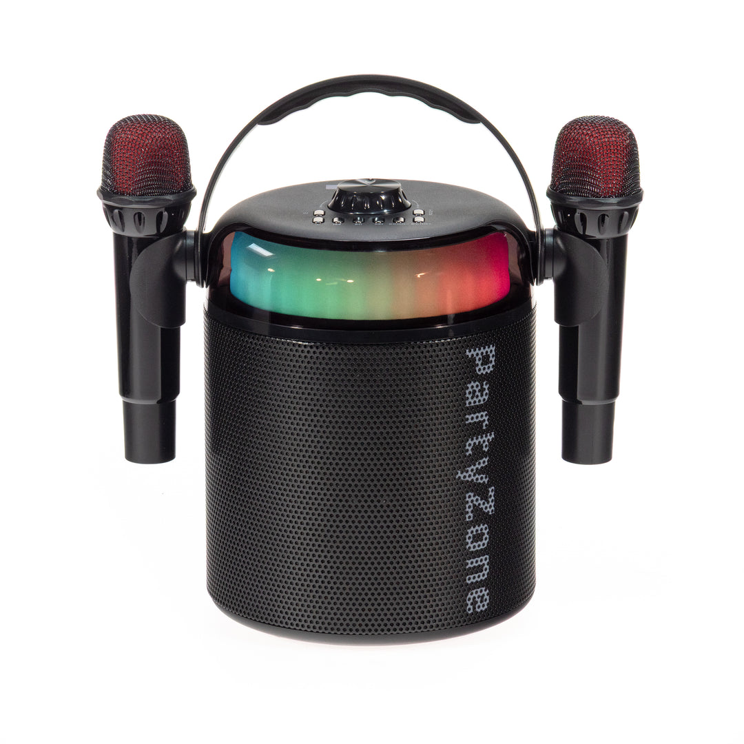 PartyZone Karaoke Set med 2 Mikrofoner (Svart) & LED PAR-ASTRO 2-i-1 Diskolys