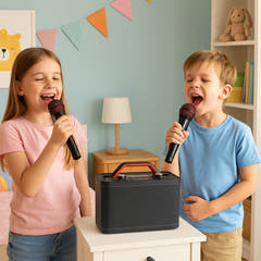 Karaoke-høyttaler med 2 mikrofoner (Svart)